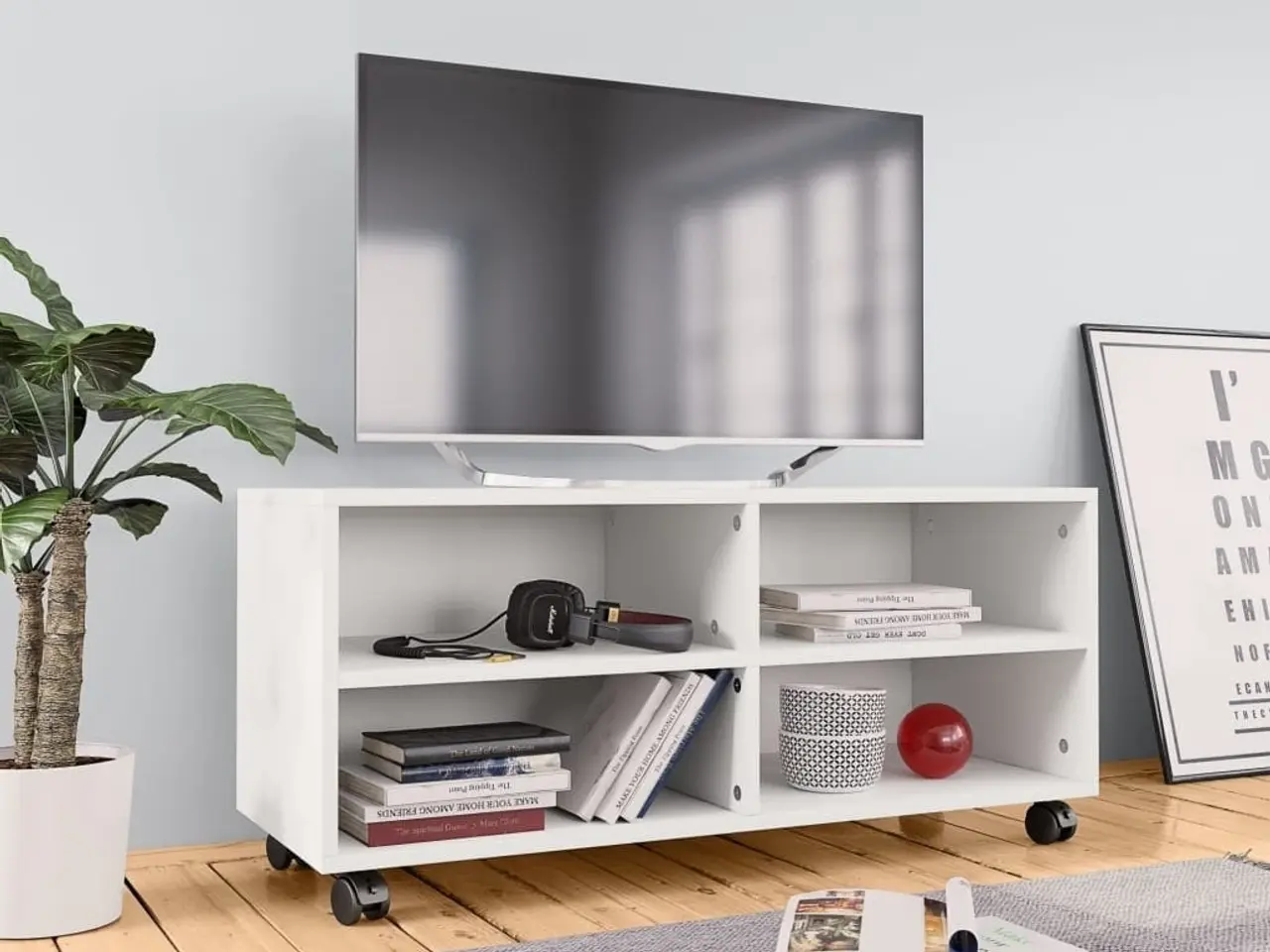 Billede 1 - Tv-bord med hjul 90x35x35 cm konstrueret træ hvid