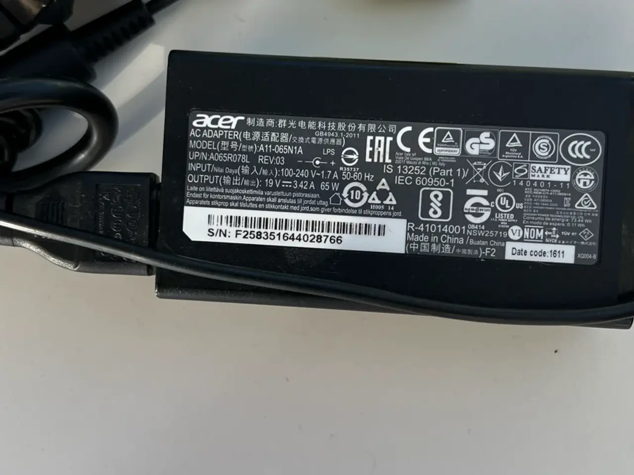 Billede 1 - Oplader til Acer bærbar computer