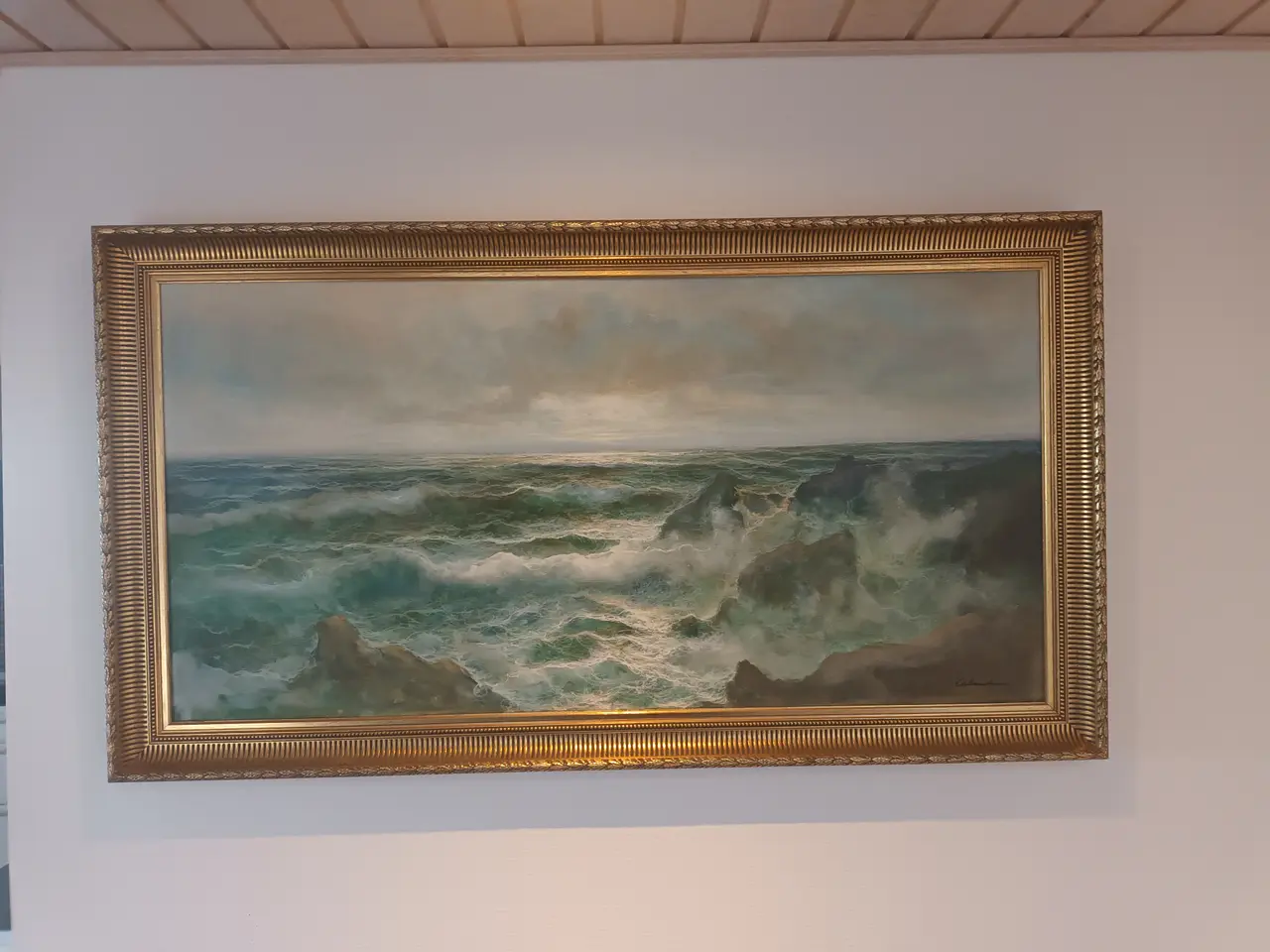 Billede 4 - Flot oliemaleri af kystlandskab.