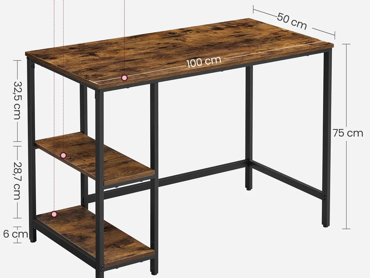 Billede 7 - Skrivebord med 2 hylder - rustik brun/sort