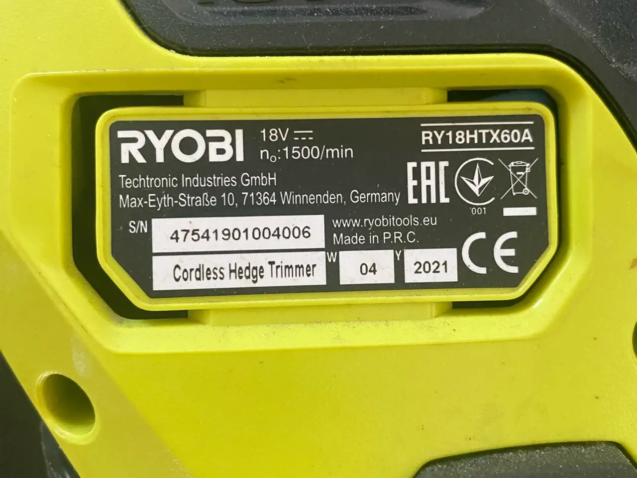 Billede 3 - Ryobi RY18HTX60A Hækkeklipper 18V One+ HP