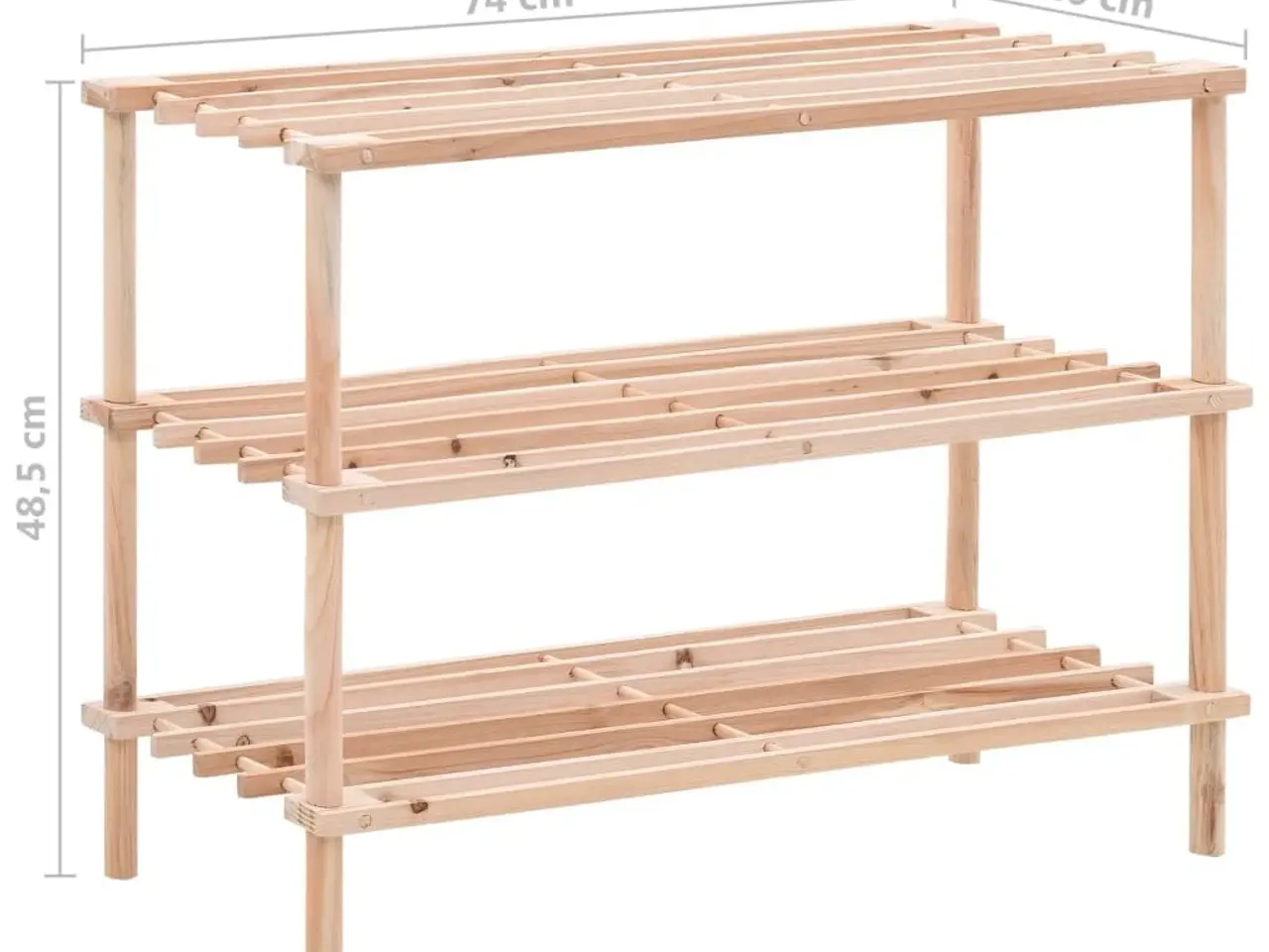 Billede 6 - Skoreol med 3 hylder - massivt fyrretræ, 74 × 26 × 48,5 cm