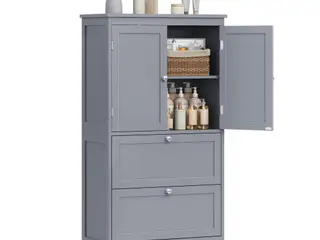 Gulvstående opbevaringsskab med 2 skuffer og 2 låger - justerbar hylde, 30 × 60 × 110 cm, duegrå