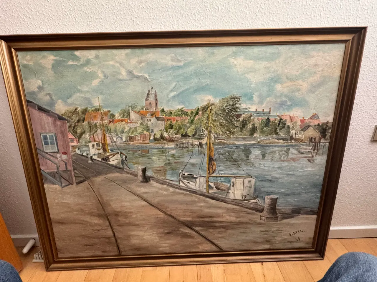 Billede 1 - Olie maleri af Skælskør havn