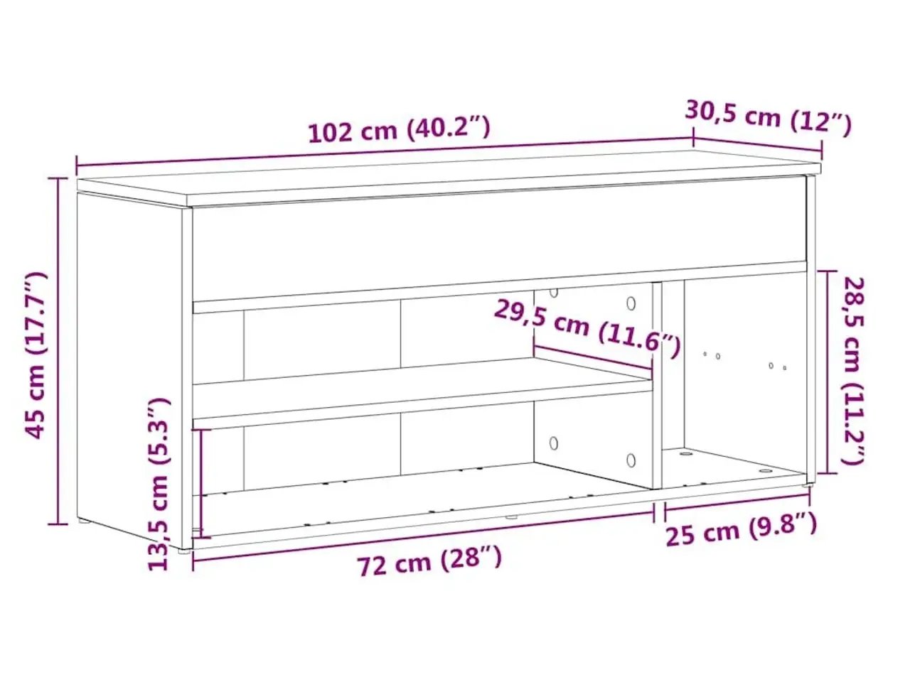 Billede 11 - Skobænk 102x30,5x45 cm konstrueret træ hvid