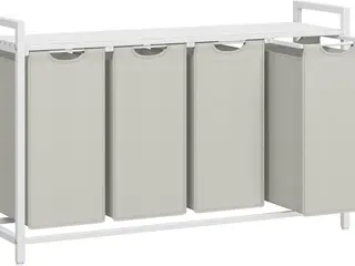 Vasketøjskurv med 4 rum udtrækkelige poser, hylde, metalstel, 4 × 40 l, 116 × 33 × 72 cm, hvid