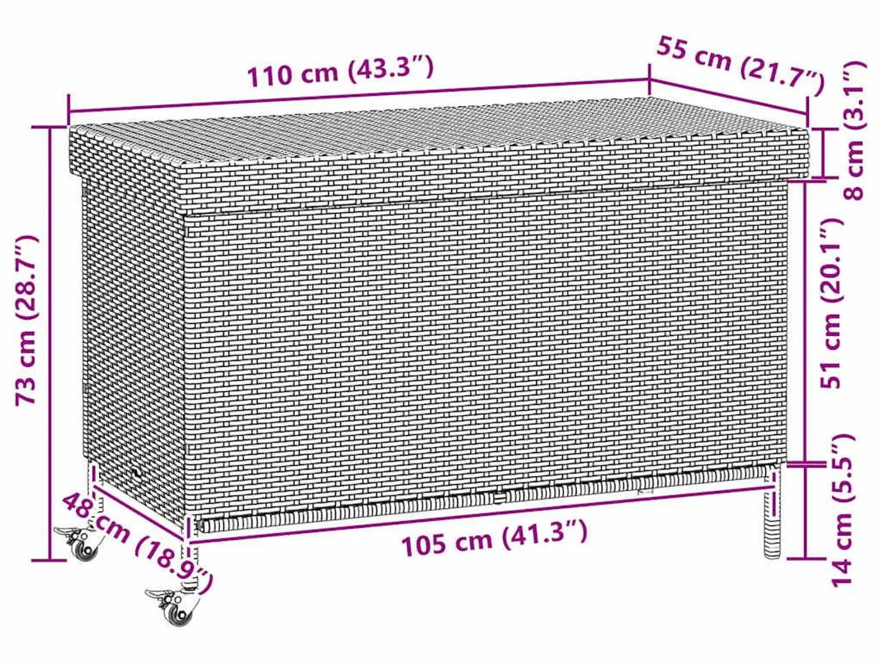 Billede 11 - Opbevaringsboks med hjul 110x55x73 cm polyrattan sort