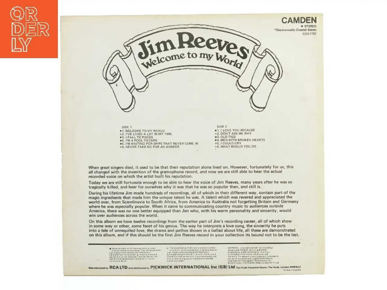 Billede 2 - Jim Reeves LP 'Welcome to my World'