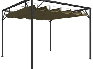 Havepavillon med tilbagetrækkeligt tag 3×3 m - 180 g/m², gråbrun