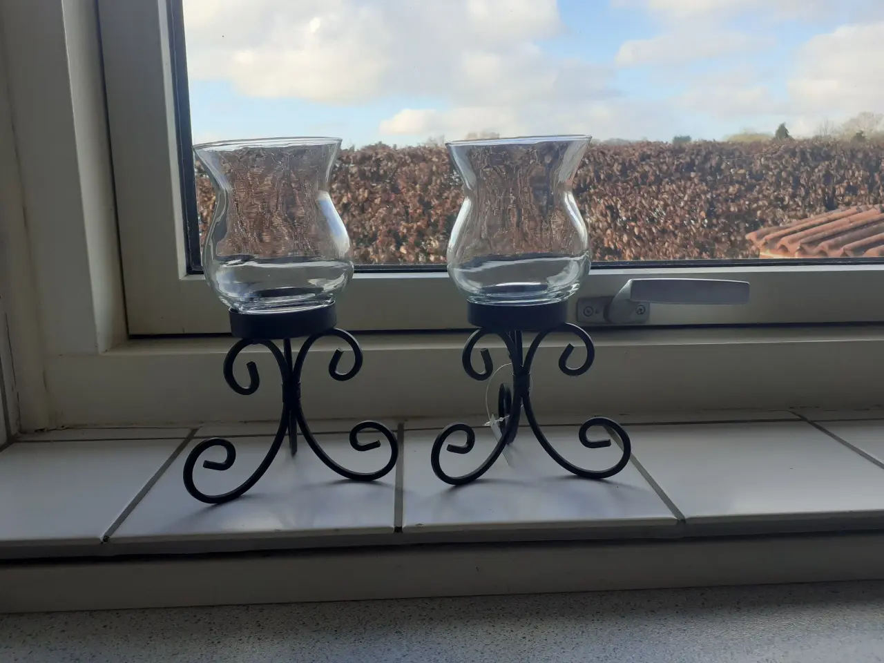 Billede 1 - Lysestager i glas og sort metal