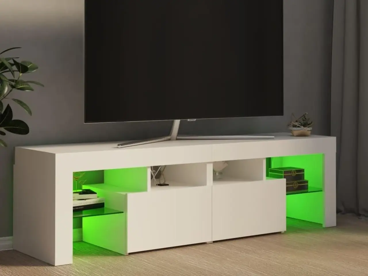Billede 4 - Tv-bord med LED-lys - 140 × 36,5 × 40 cm, hvid