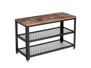 Skobænk med opbevaring 2 hylder, 73 × 30 × 45 cm, industrielt look, rustik brun/sort