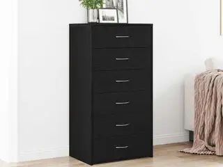Skænk med 6 skuffer - 50 × 34 × 96 cm - sort eg, konstrueret træ