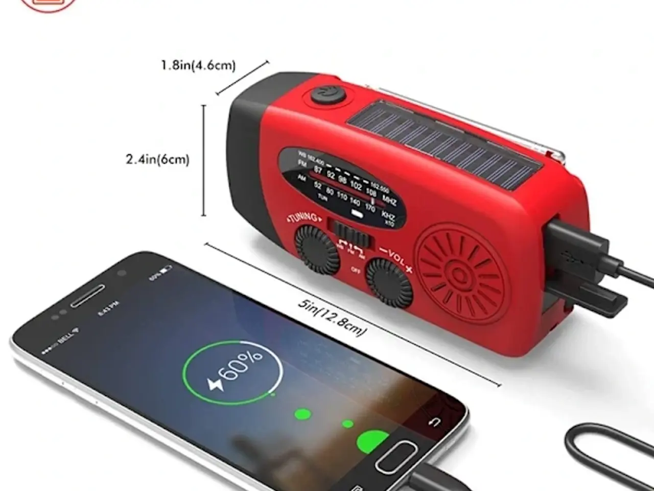 Billede 1 - Håndsvingradio 2000mAh Powerbank, Solceller, lygte
