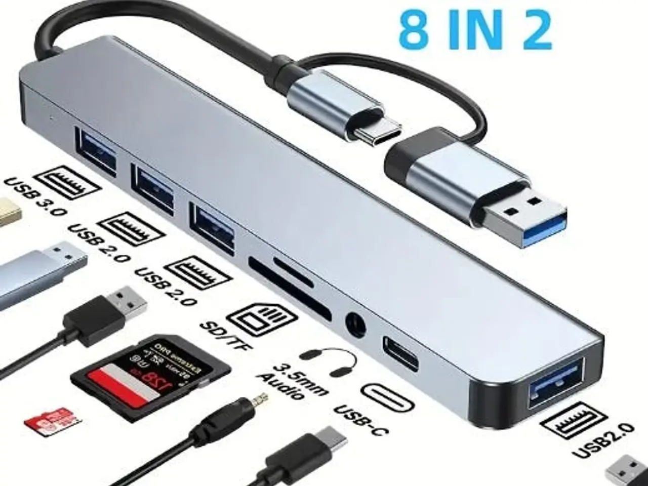 Billede 1 - USB-hub 8-i-1 med USB-C adapter