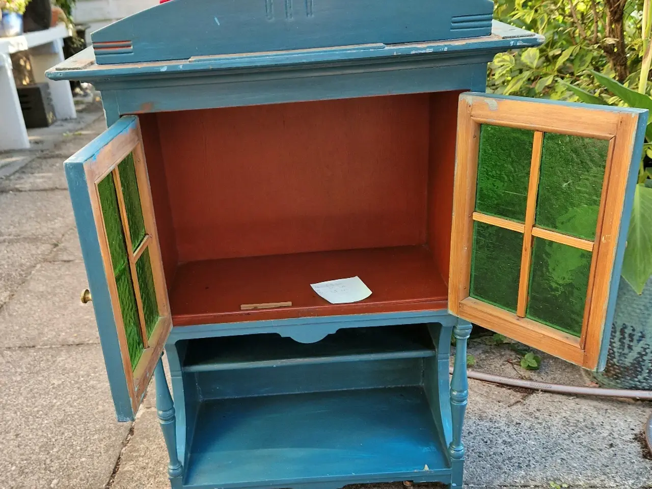 Billede 2 - Antik vitrine/tobaksskab med originale grønne glas