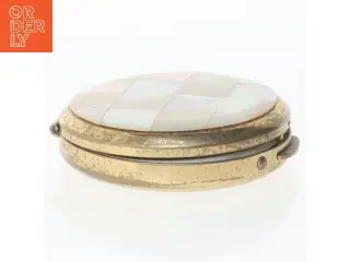 Rund vintage pudderdåse med perlemor (str. Ø 4 cm)