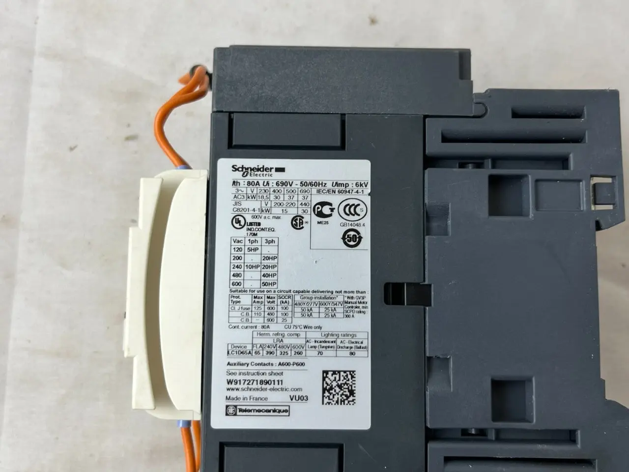 Billede 3 - Schneider LC1D65A TeSys kontaktor 80A 24V DC Coil