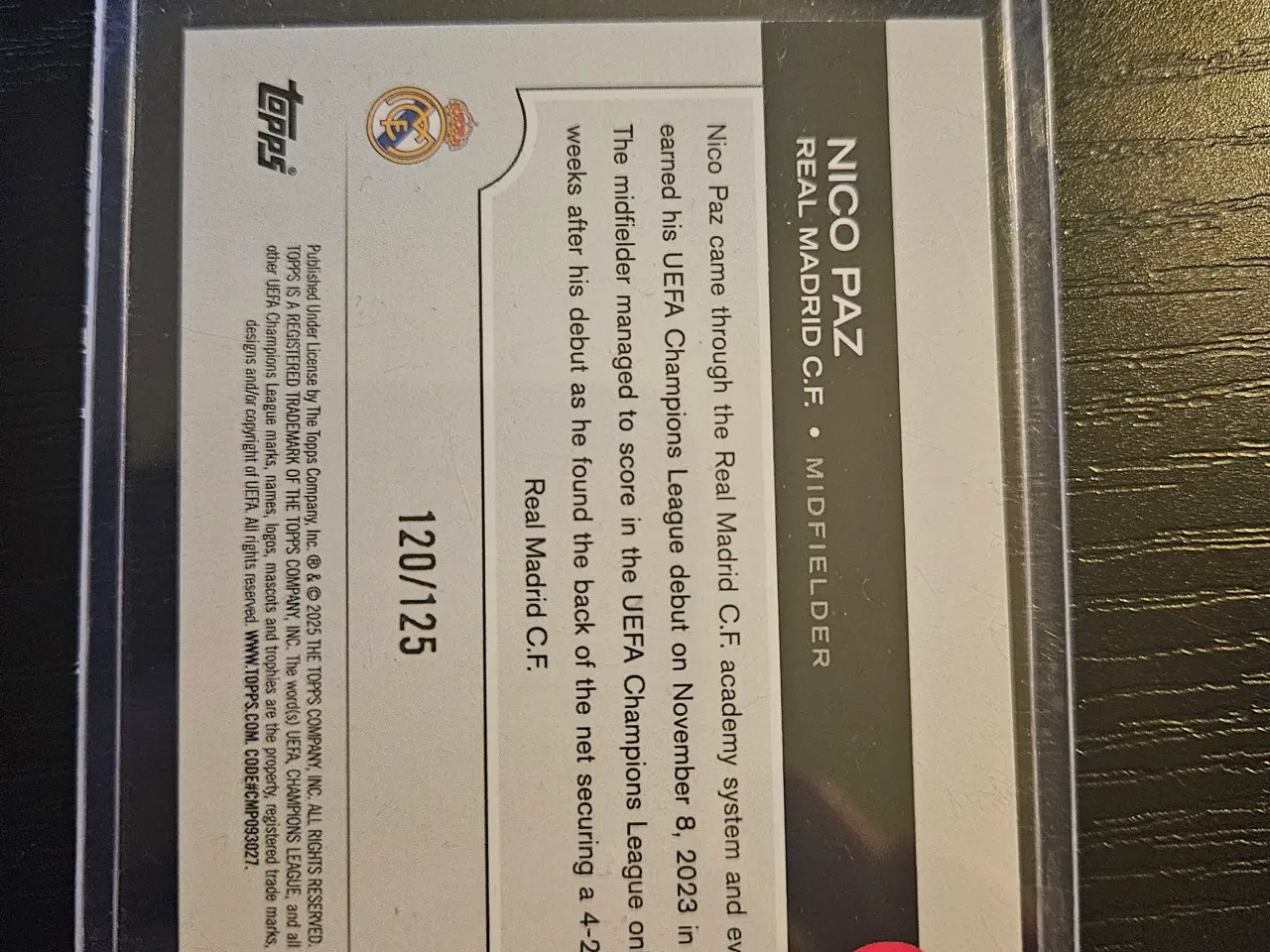 Billede 2 - Nico Paz 120/125 Fodboldkort