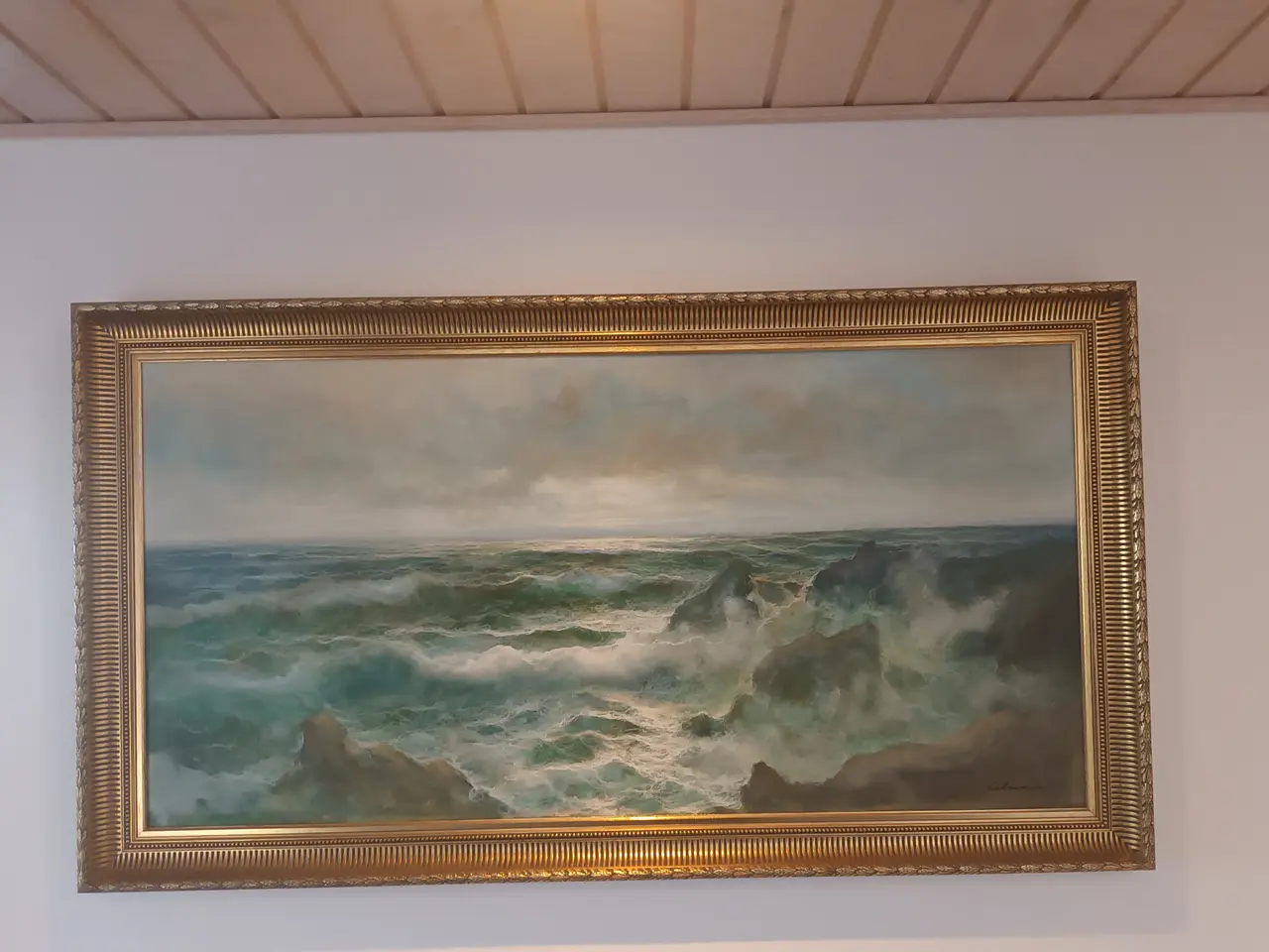 Billede 1 - Flot oliemaleri af kystlandskab.