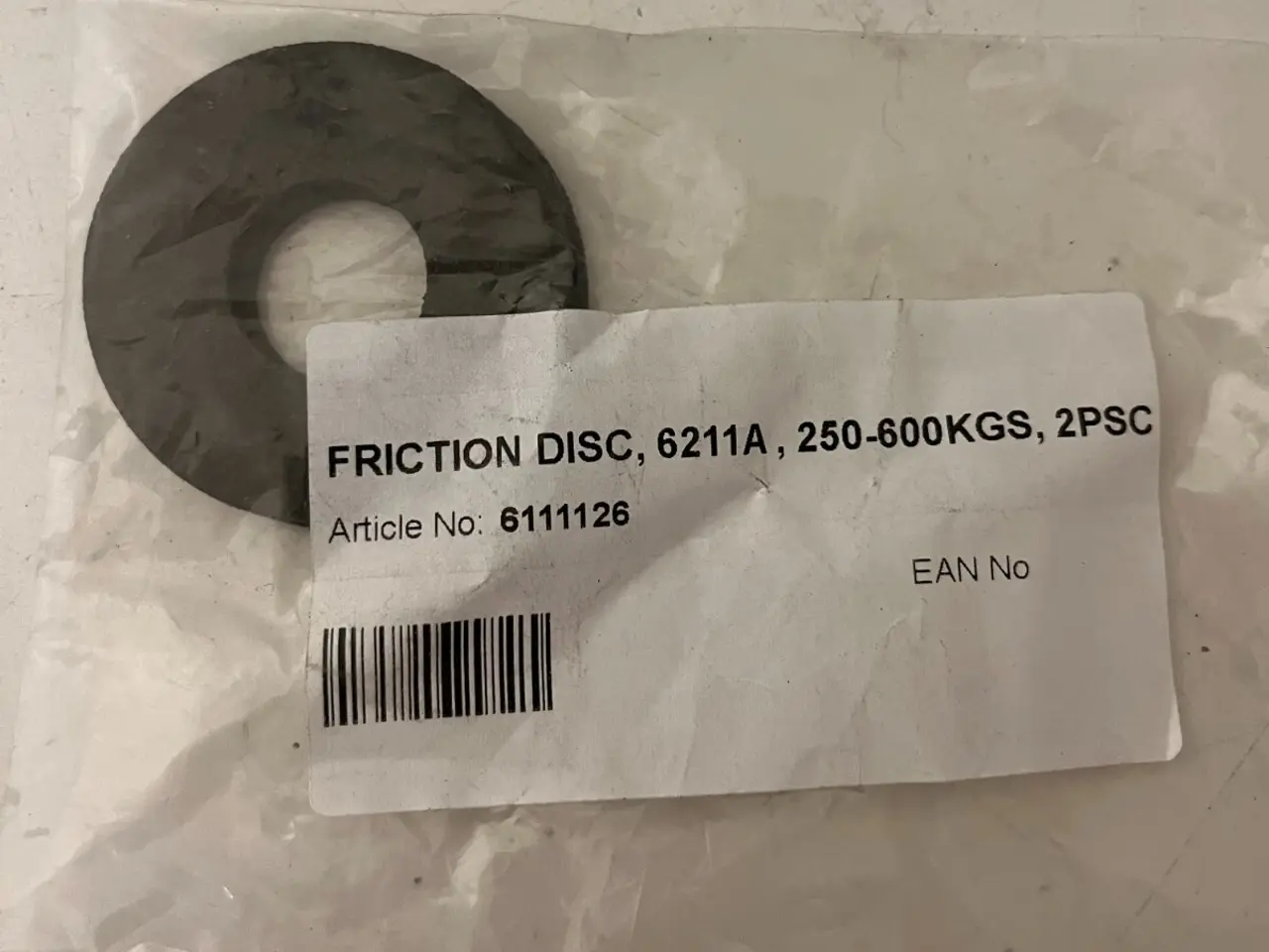 Billede 1 - FRICTION DISC 6211A, 250-600KGS, 2PCS - Article -
