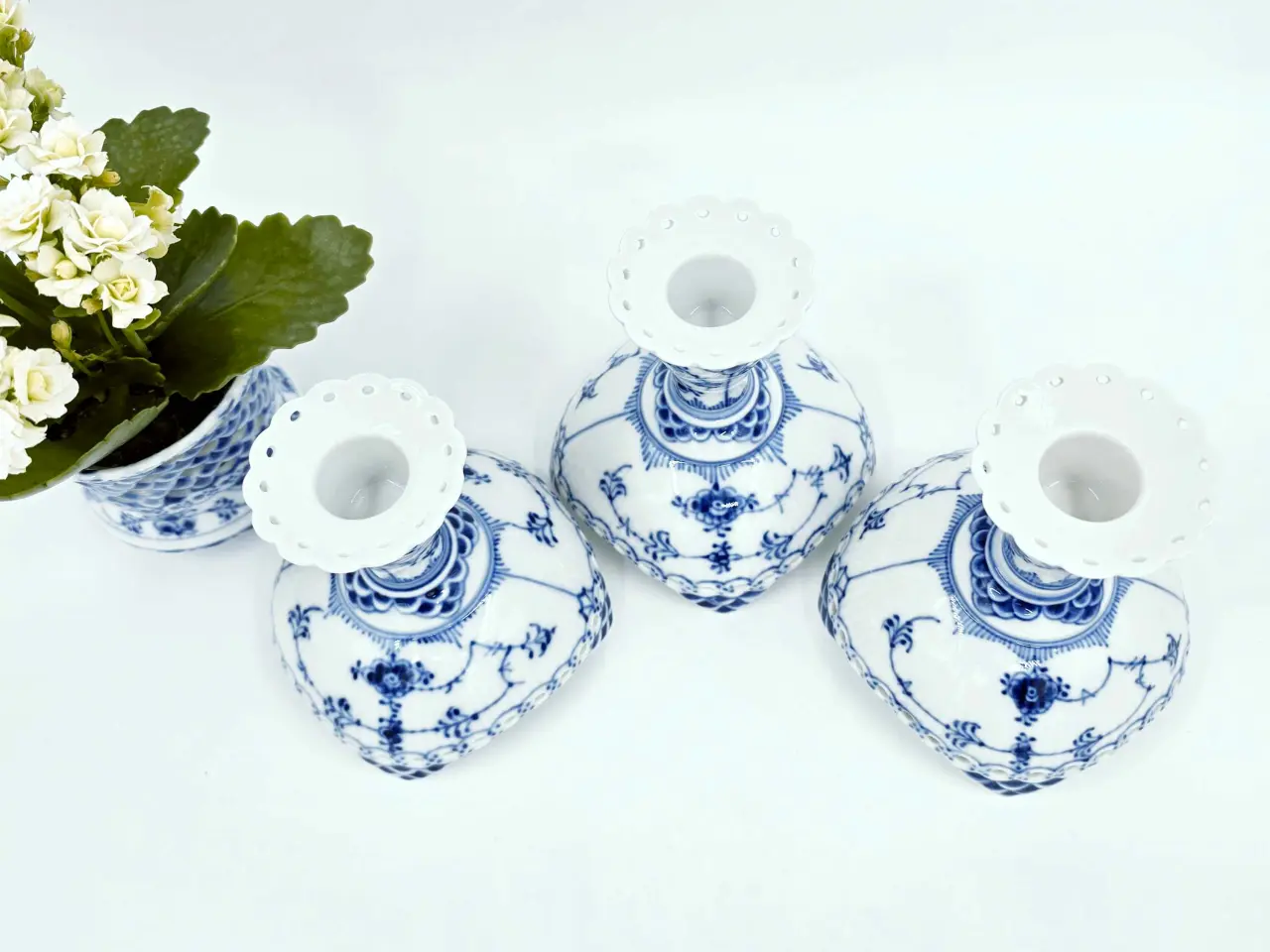 Billede 6 - Musselmalet Helblonde Lysestage Porcelæn