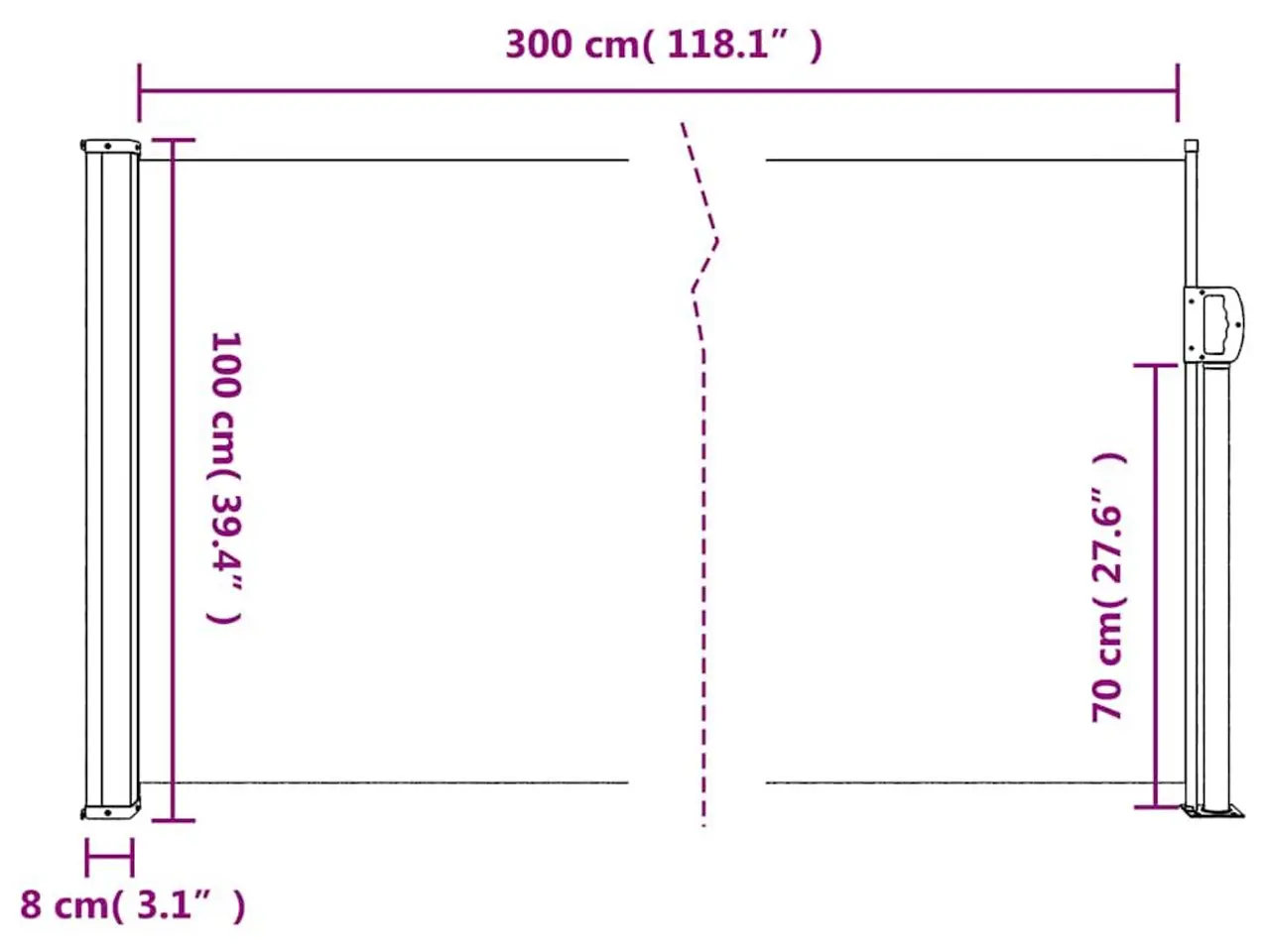 Billede 9 - Sammenrullelig sidemarkise 100x300 cm beige