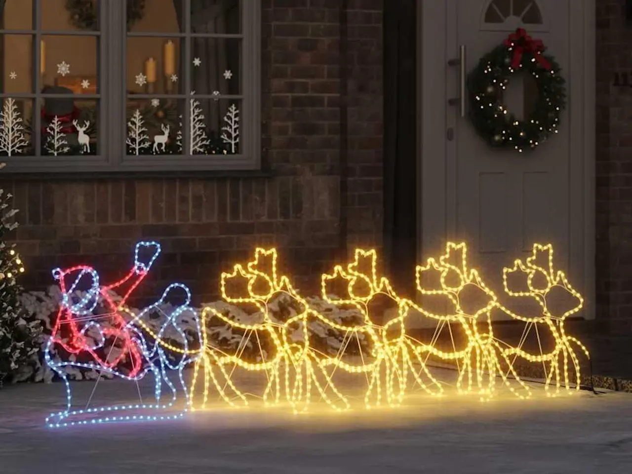 Billede 1 - LED-juledekoration med julemand og 4 rensdyr - 1224 LED'er