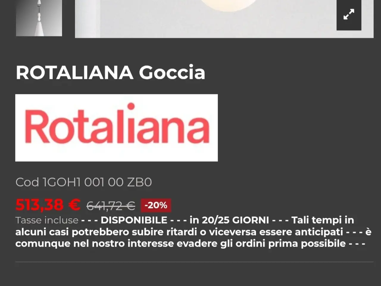 Billede 4 - Goccia H1 Pendel - dråbeformet lampe