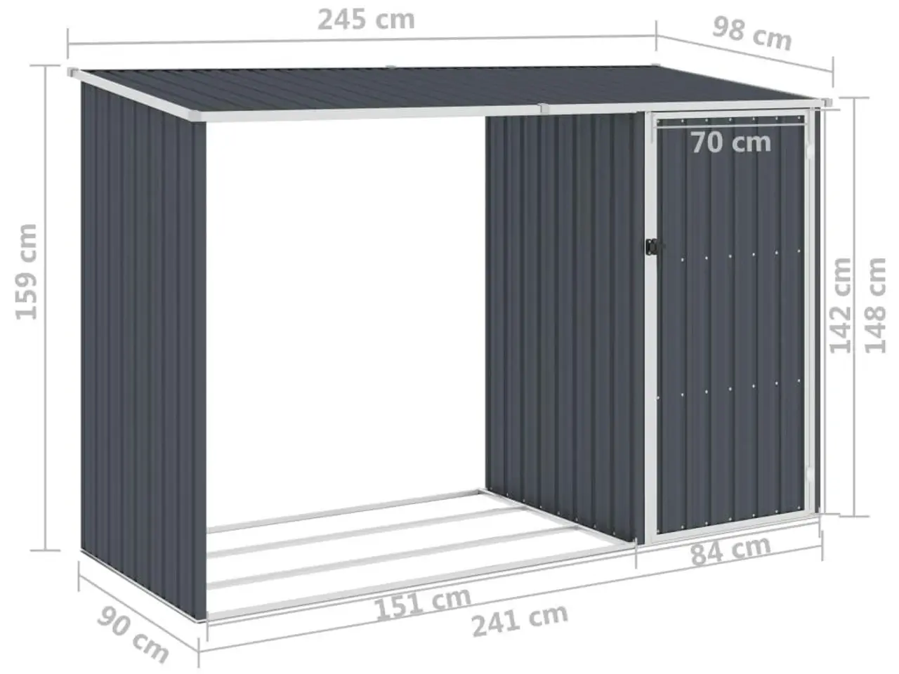 Billede 7 - Brændeskur 245×98×159 cm i galvaniseret stål - antracitgrå
