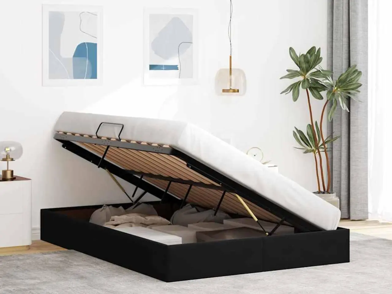 Billede 4 - Opbevaringsseng med madras Sort 135 x 190 cm Velour