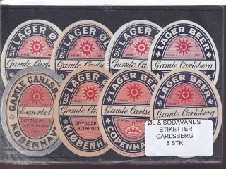 Øl og Sodavands Etiketter - Carlsberg - 8 Stk.