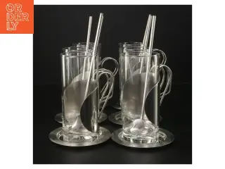 Sæt af glas med metalholder og ske (str. Ø 6x13,5 cm)