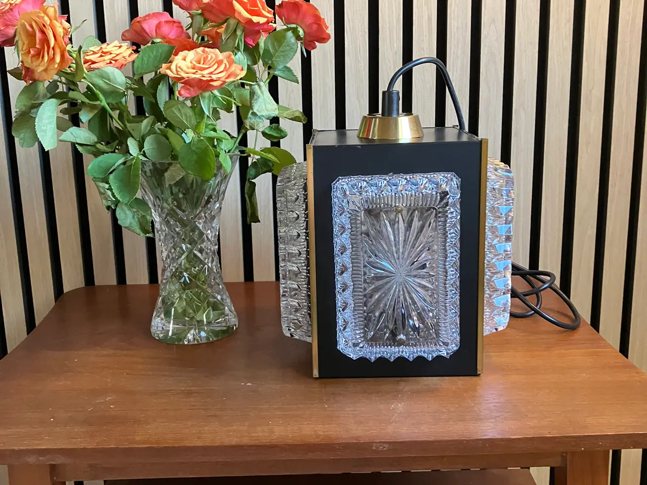 Billede 4 - Smuk retro lampe med krystalglas