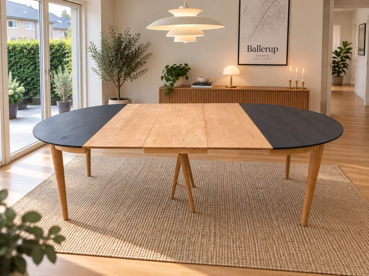 Billede 6 - Dansk design spisebord i egetræ – Ø115 cm + 3 till