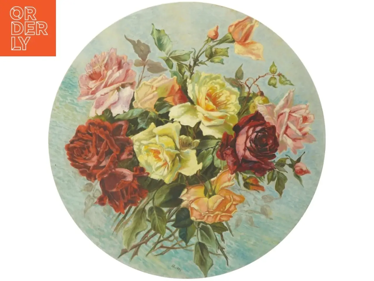 Billede 1 - Rundt håndmalet blomsterbillede (str. Ø. 51 cm)