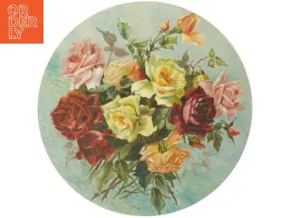 Rundt håndmalet blomsterbillede (str. Ø. 51 cm)