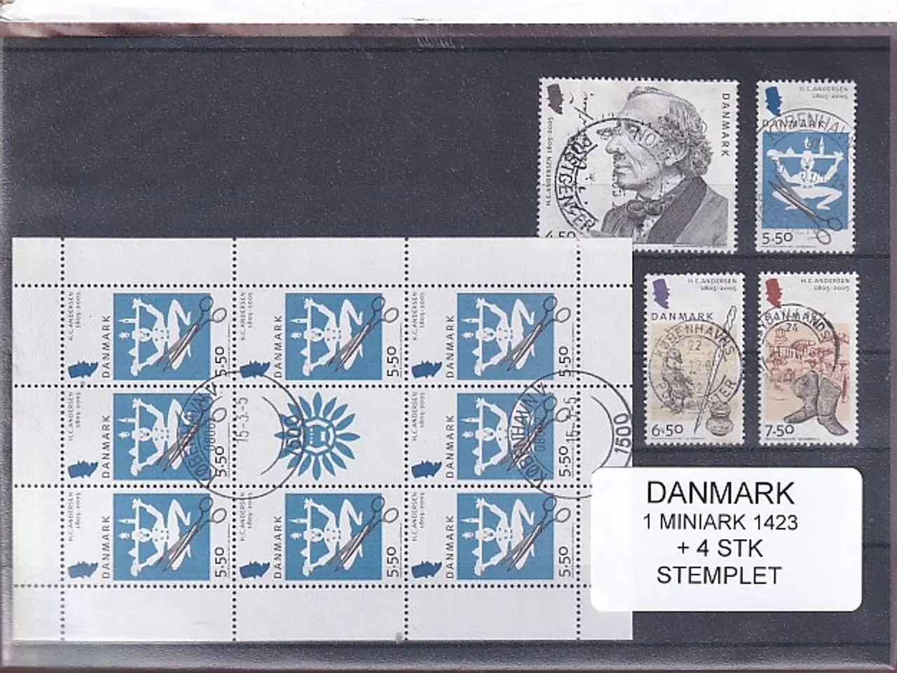 Billede 1 - Danmark - Miniark 1423 + enkeltmærker - Stemplet