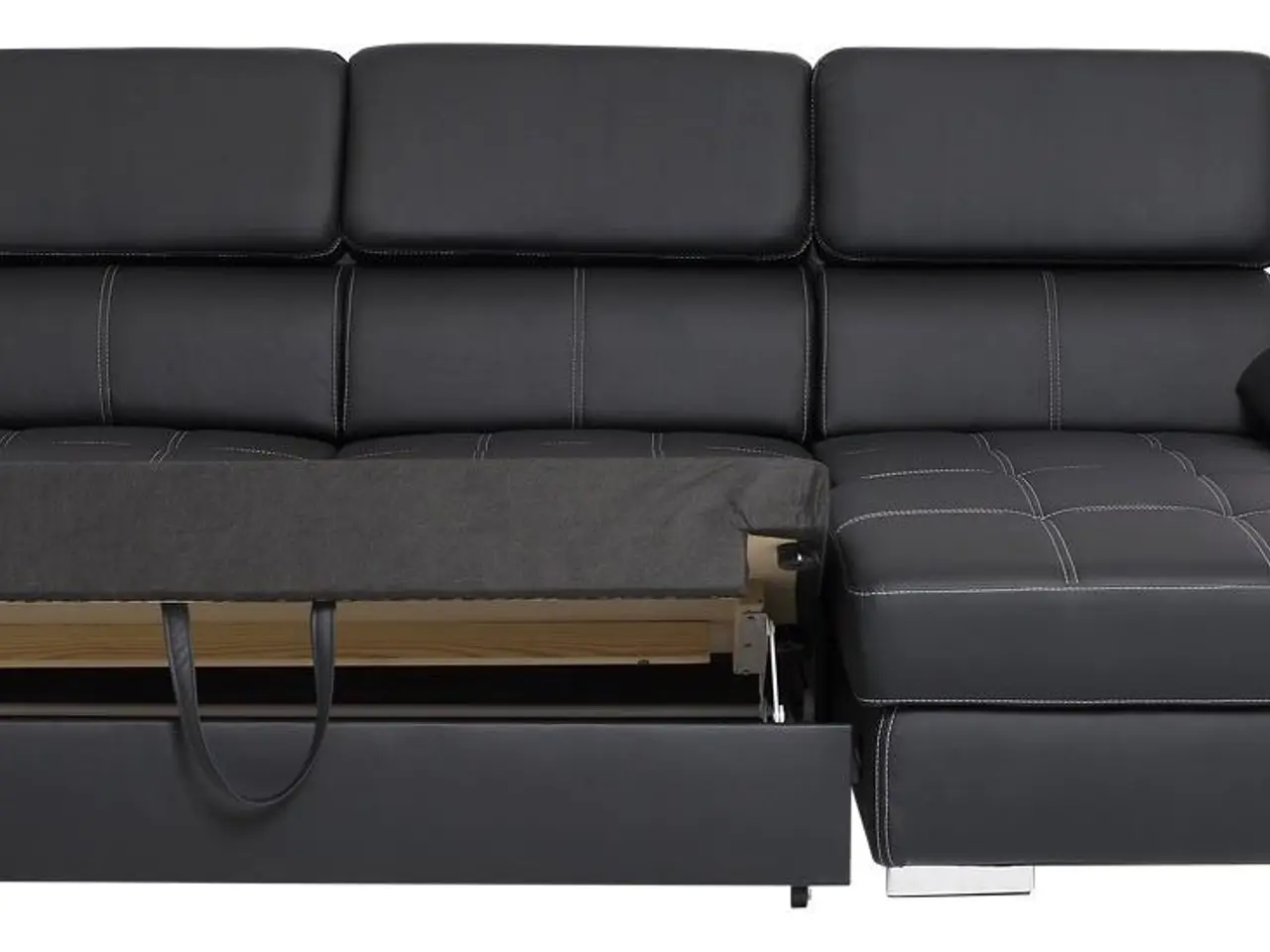 Billede 8 - Stitch sovesofa med chaiselong, højrevendt - sort PU læder og sengeudtræk