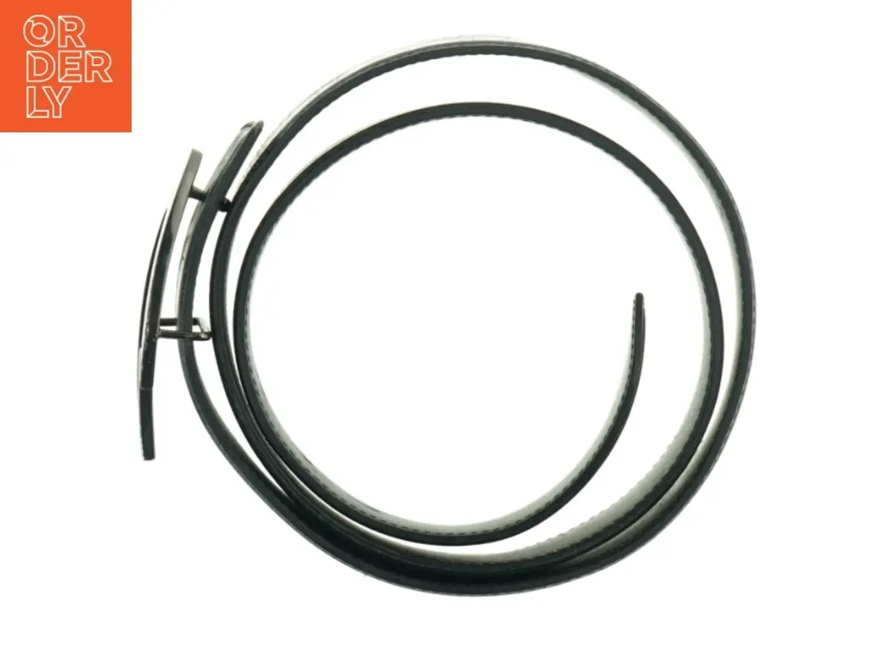 Billede 1 - Sort læderbælte med metalspænde G (Guardiani) (str. 90 cm)