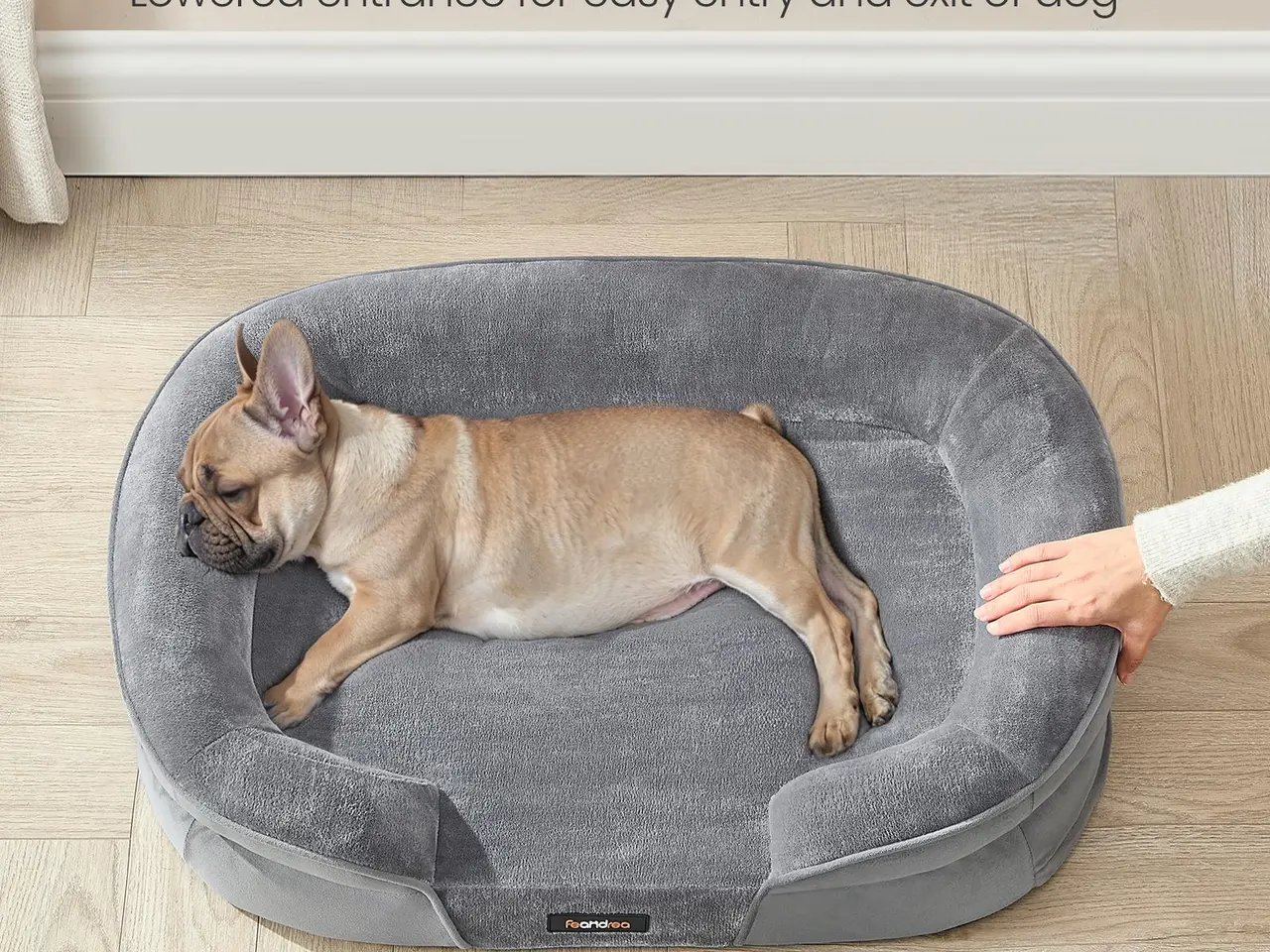 Billede 4 - Feandrea ortopædisk hundeseng/sofa - medium, 76 × 51 × 18 cm, æggebakke-skum, vandtæt inderfor, aftageligt vaskbart betræk, skridsikker - lysegrå (UPGW281G01)