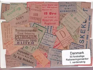 Danmark Rationeringsmærker 1. Verdens Krig 50 Stk.