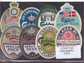 Øl og Sodavands Etiketter - Carlsberg - 8 Stk.