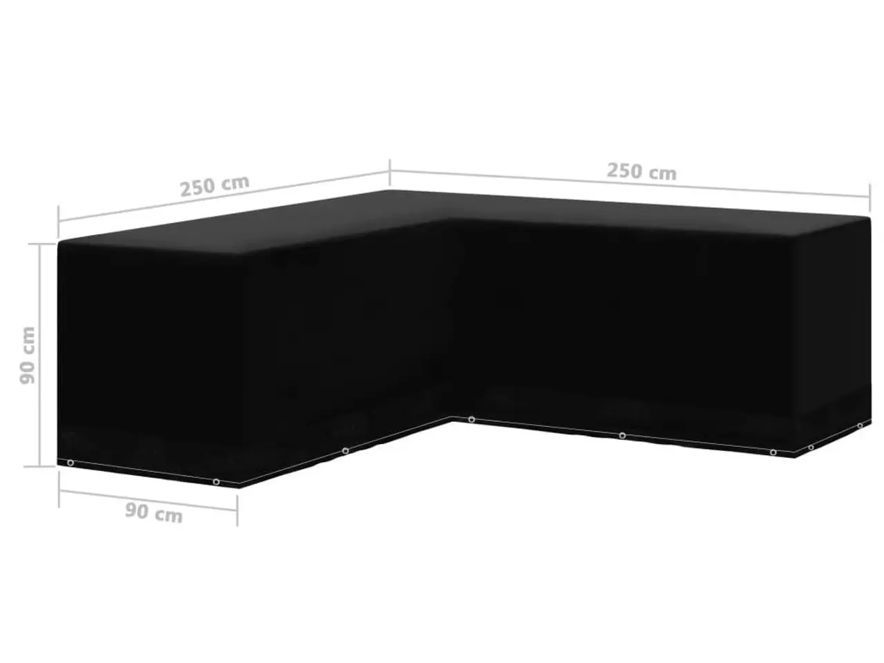 Billede 6 - L-formet havemøbelovertræk 250×250×90 cm - sort, 12 snørehuller