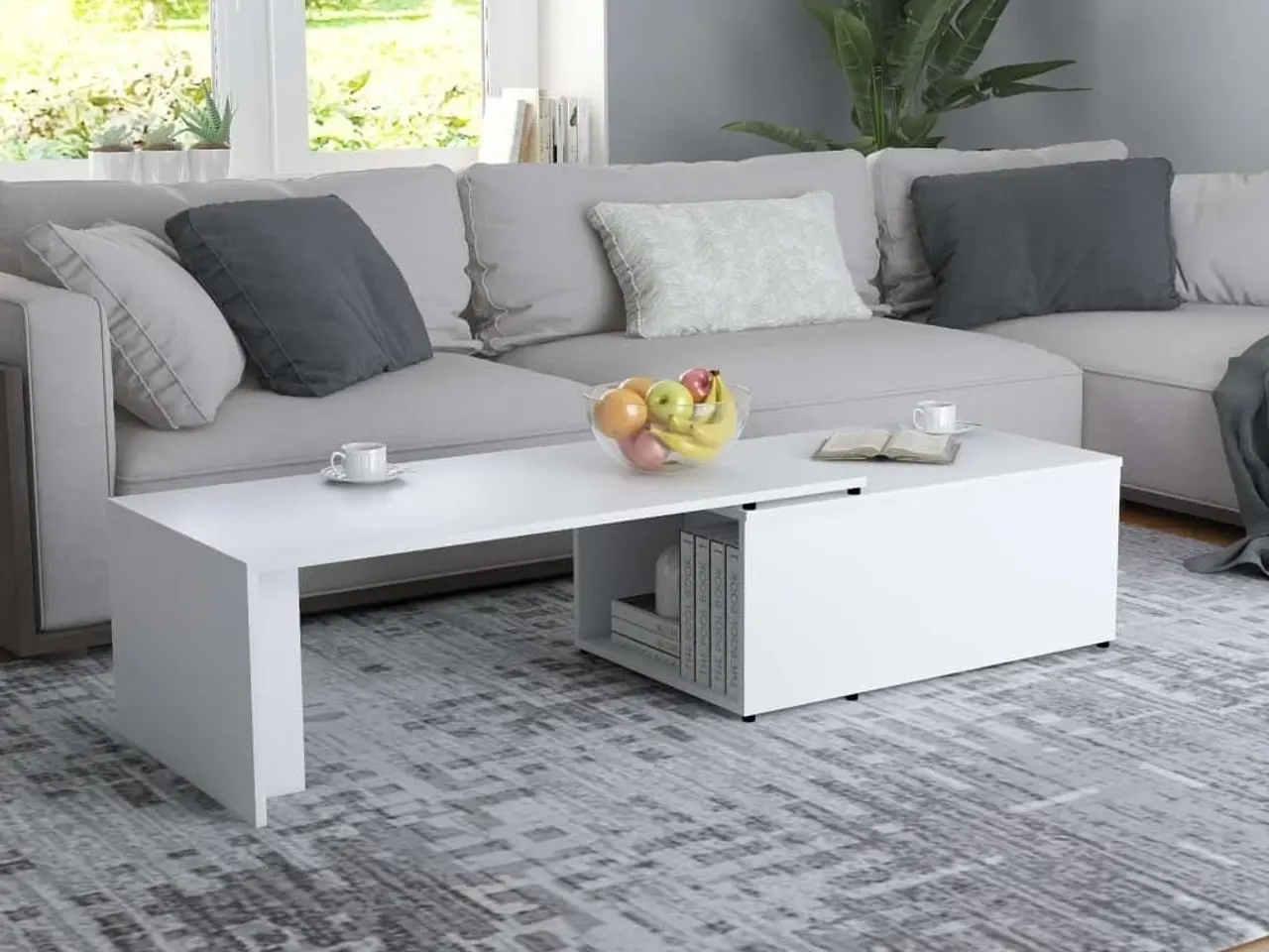 Billede 1 - Sofabord i hvidt konstrueret træ - 150 × 50 × 35 cm