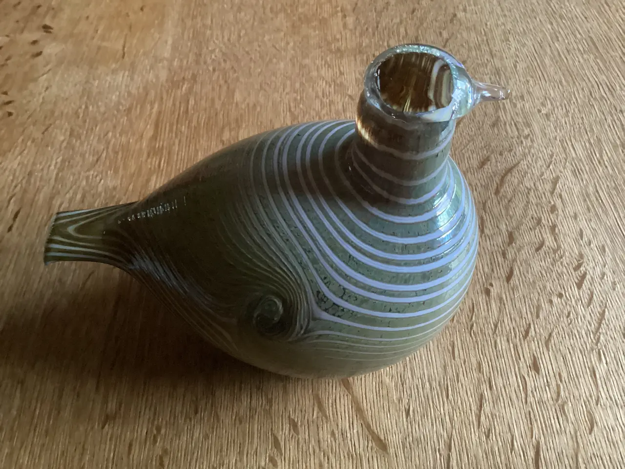 Billede 1 - Iittala grøn og hvidstribet Glasfugl Oiva Toikka