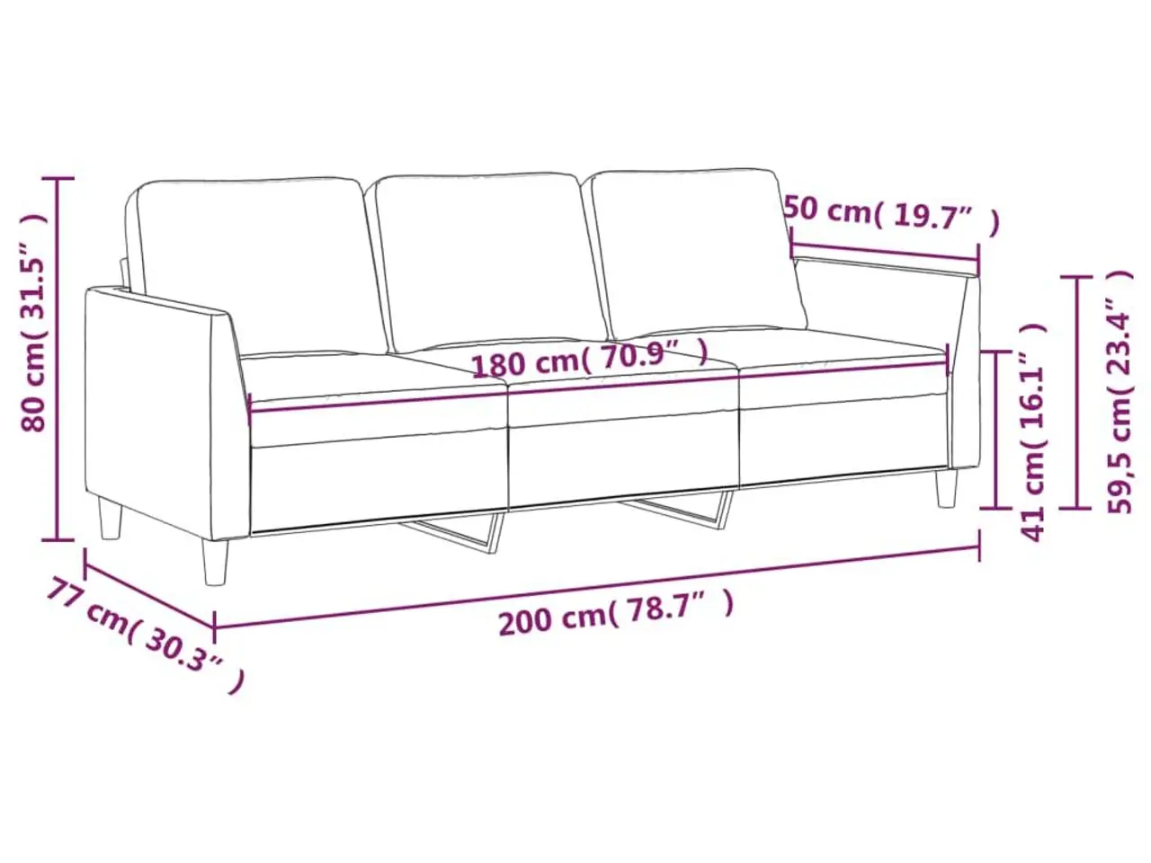 Billede 8 - 3-personers sofa i kunstlæder - sort, 180 cm sædebredde