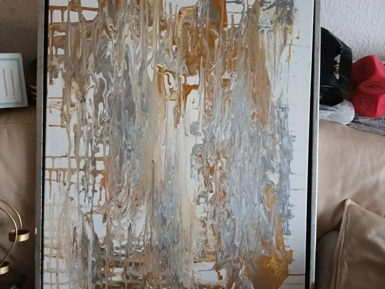 Billede 1 - SMUKT MALERI I GULD & SØLV 64X84 CM MED FLOT SØLVR
