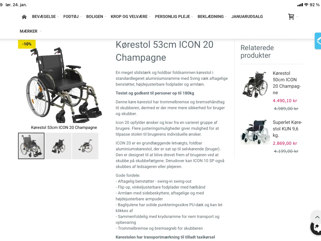 Billede 6 - Letvægts kørestol 53 cm sædebredde