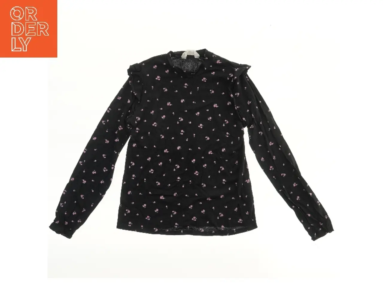Billede 1 - Langærmet sort bluse med blomster fra H&M (str. 158)